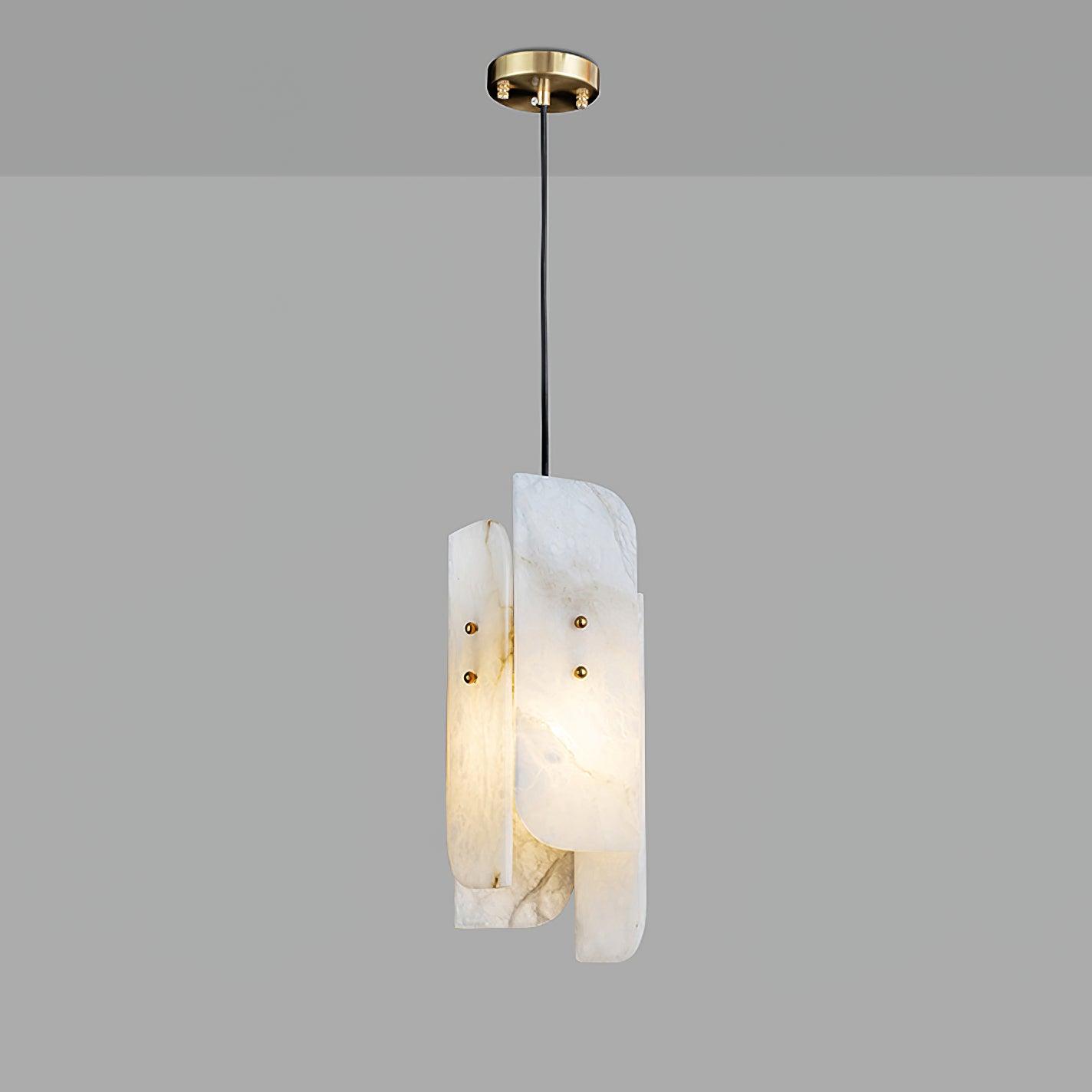 Modern Megalith Mini Alabaster Pendant Light Brass Finish Luxury Natural Stone Ceiling Lamp