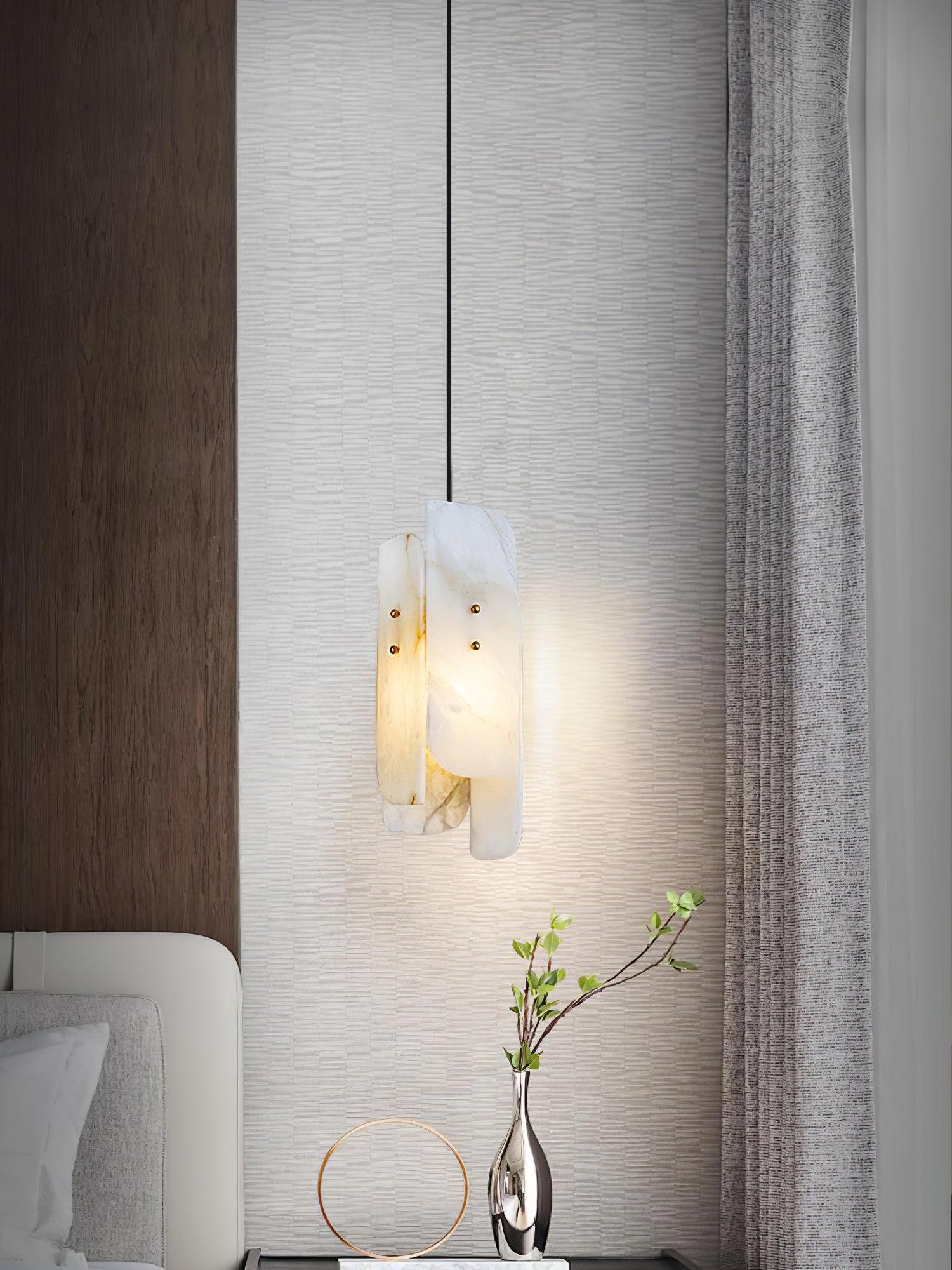Modern Megalith Mini Alabaster Pendant Light Brass Finish Luxury Natural Stone Ceiling Lamp