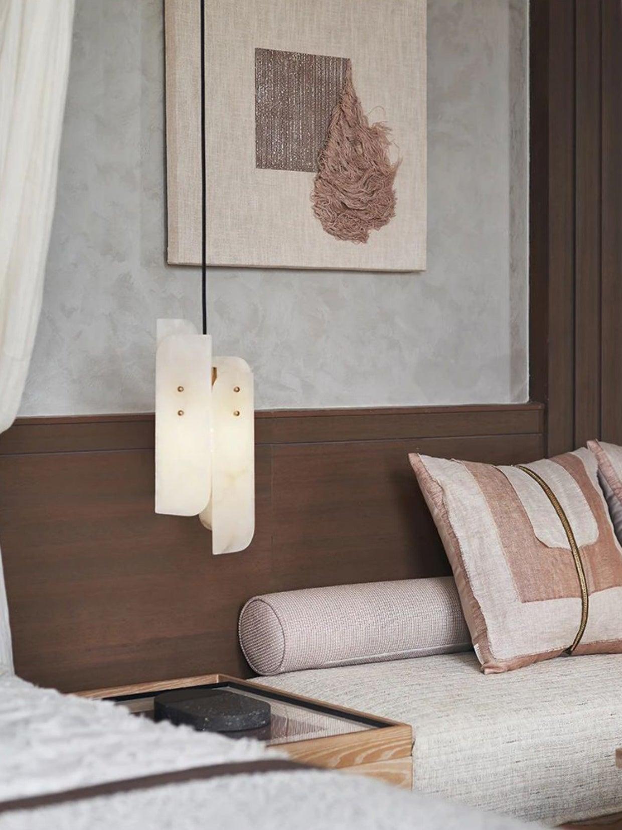 Modern Megalith Mini Alabaster Pendant Light Brass Finish Luxury Natural Stone Ceiling Lamp