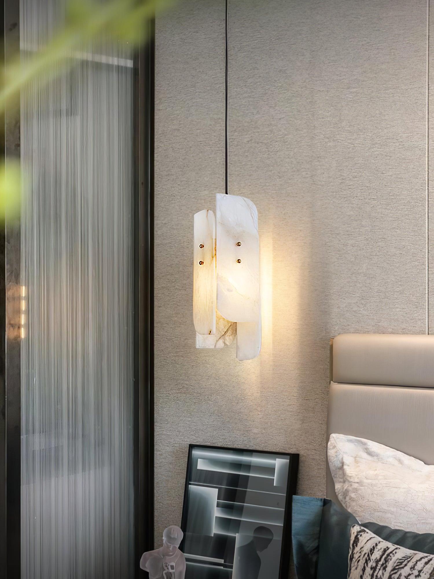 Modern Megalith Mini Alabaster Pendant Light Brass Finish Luxury Natural Stone Ceiling Lamp
