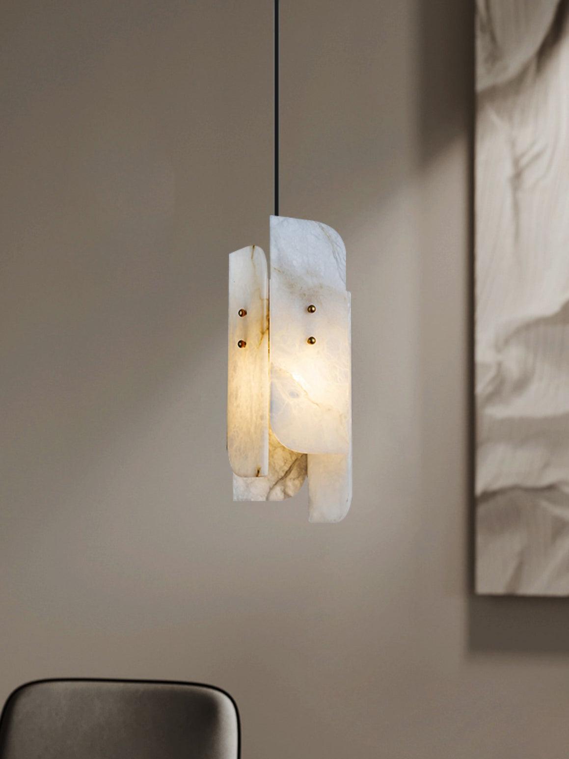 Modern Megalith Mini Alabaster Pendant Light Brass Finish Luxury Natural Stone Ceiling Lamp