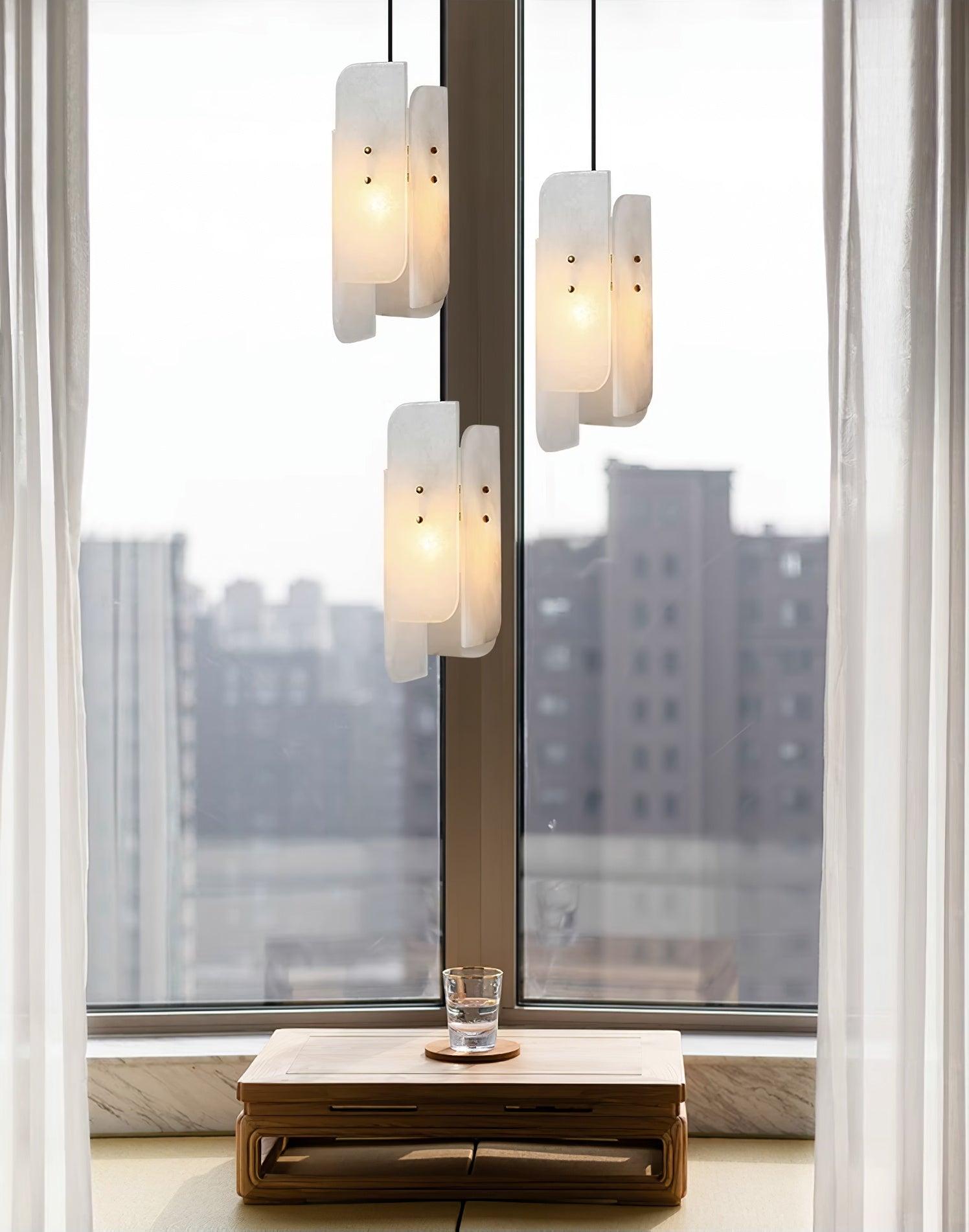 Modern Megalith Mini Alabaster Pendant Light Brass Finish Luxury Natural Stone Ceiling Lamp
