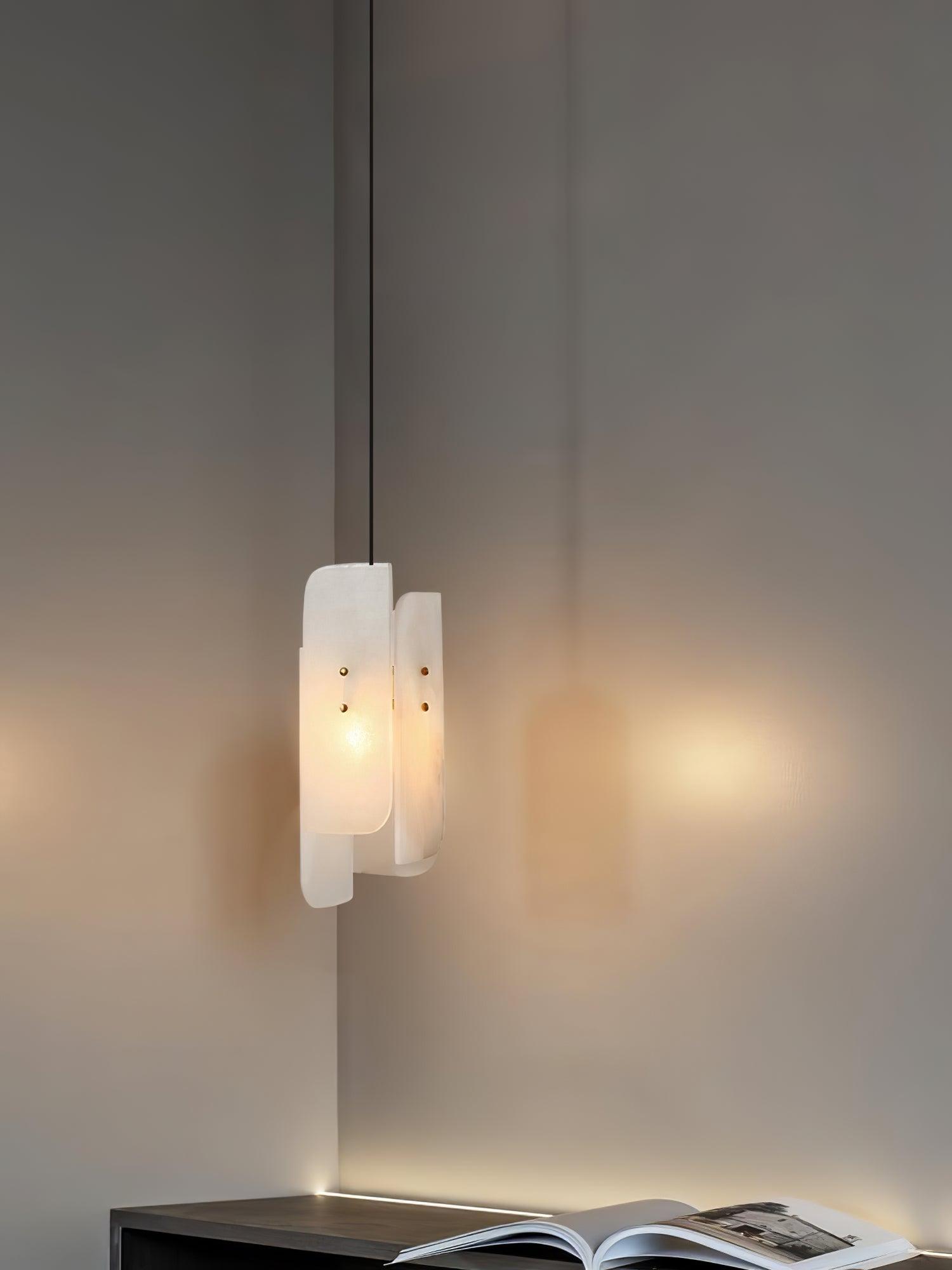 Modern Megalith Mini Alabaster Pendant Light Brass Finish Luxury Natural Stone Ceiling Lamp