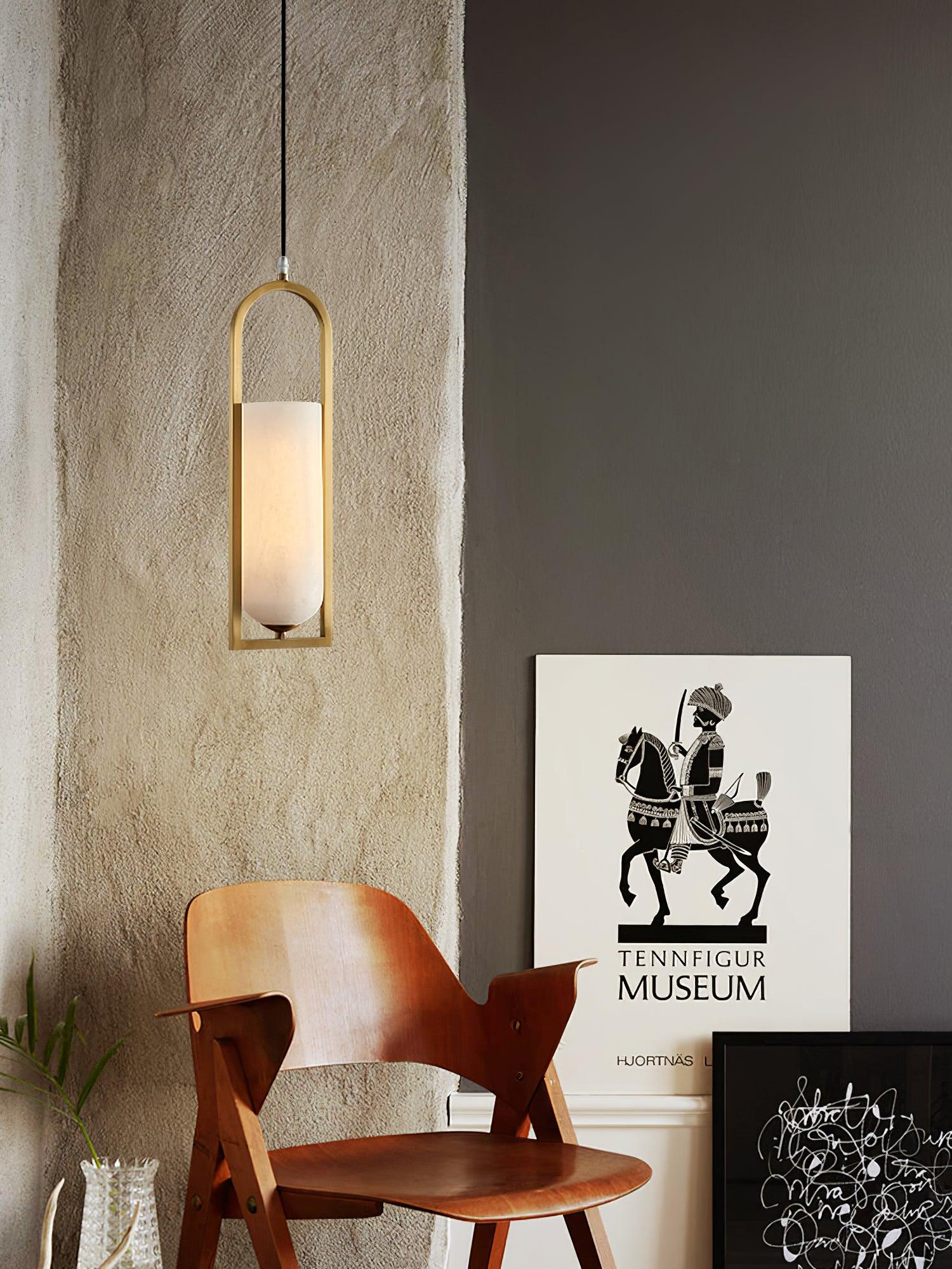 Modern Melange Small Alabaster Pendant Light with Brass Details