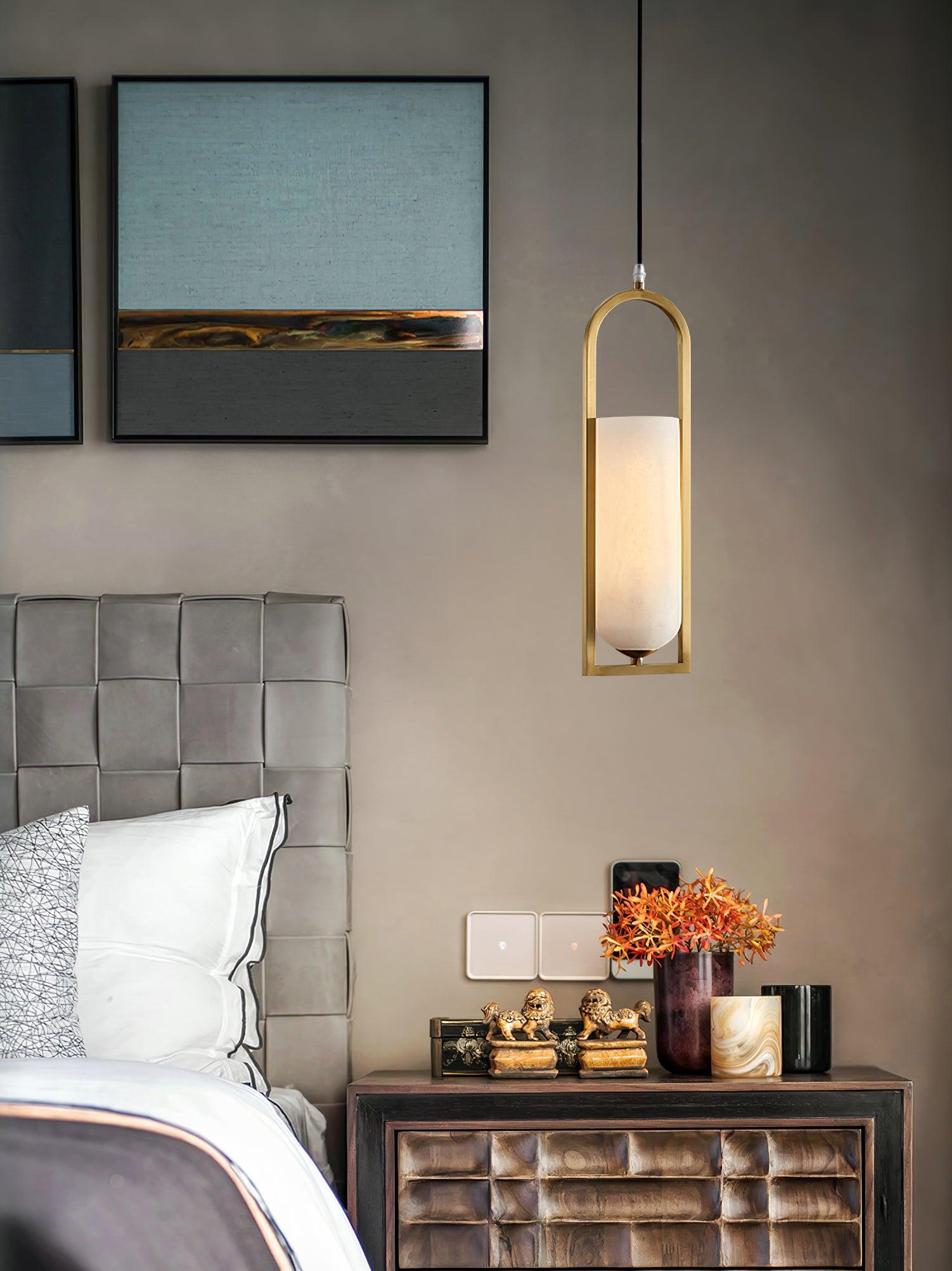 Modern Melange Small Alabaster Pendant Light with Brass Details