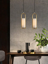 Modern Melange Small Alabaster Pendant Light with Brass Details