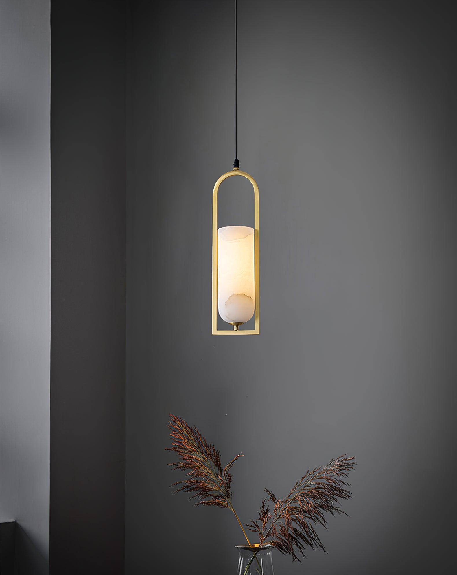Modern Melange Small Alabaster Pendant Light with Brass Details
