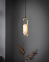Modern Melange Small Alabaster Pendant Light with Brass Details