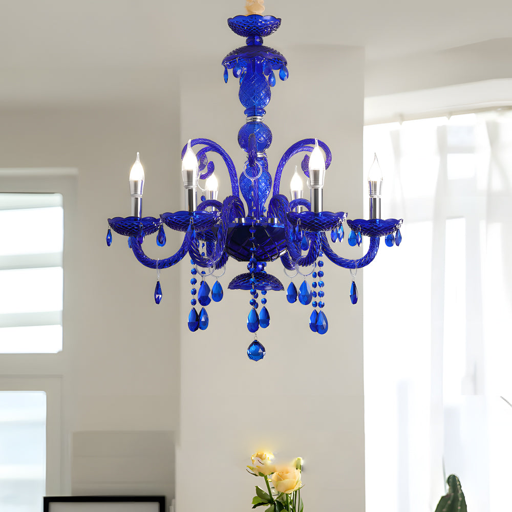 Modern Memphis Style Blue Crystal Chandelier 3 Color Dimming Glass Candle Pendant Light
