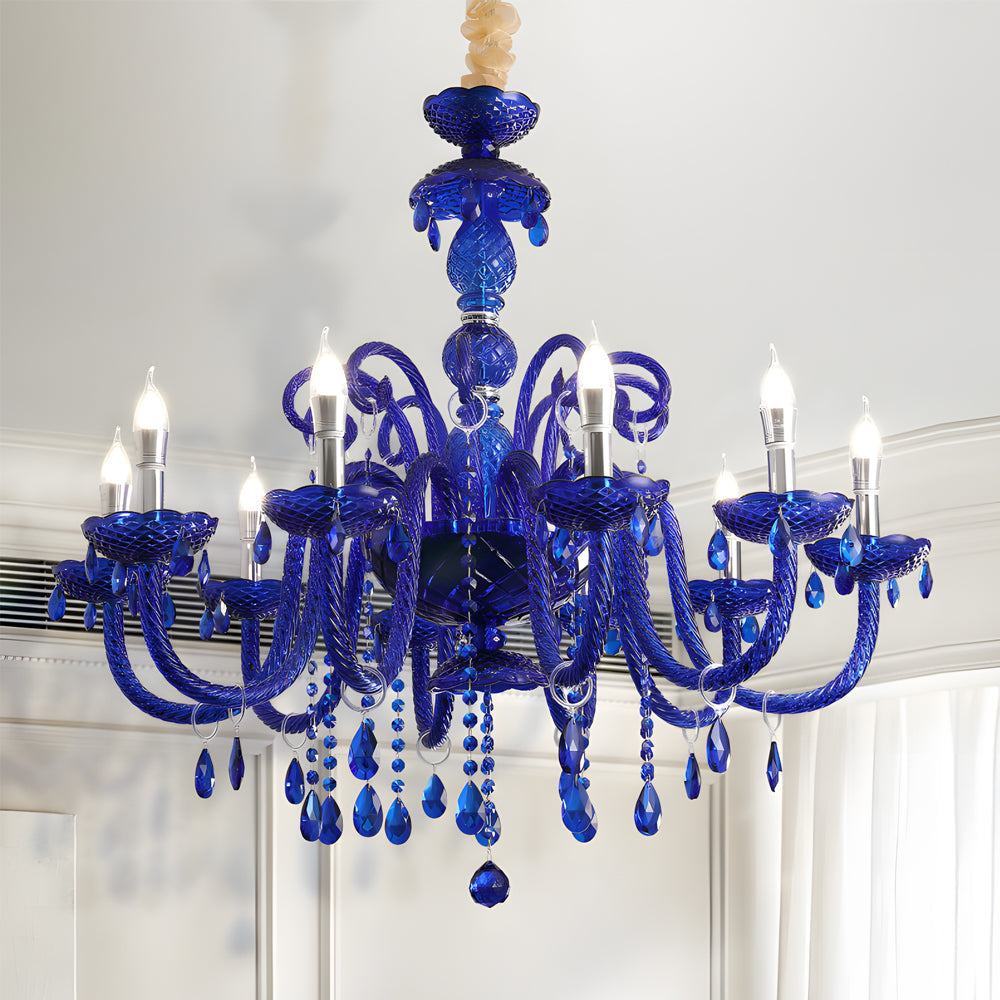 Modern Memphis Style Blue Crystal Chandelier 3 Color Dimming Glass Candle Pendant Light