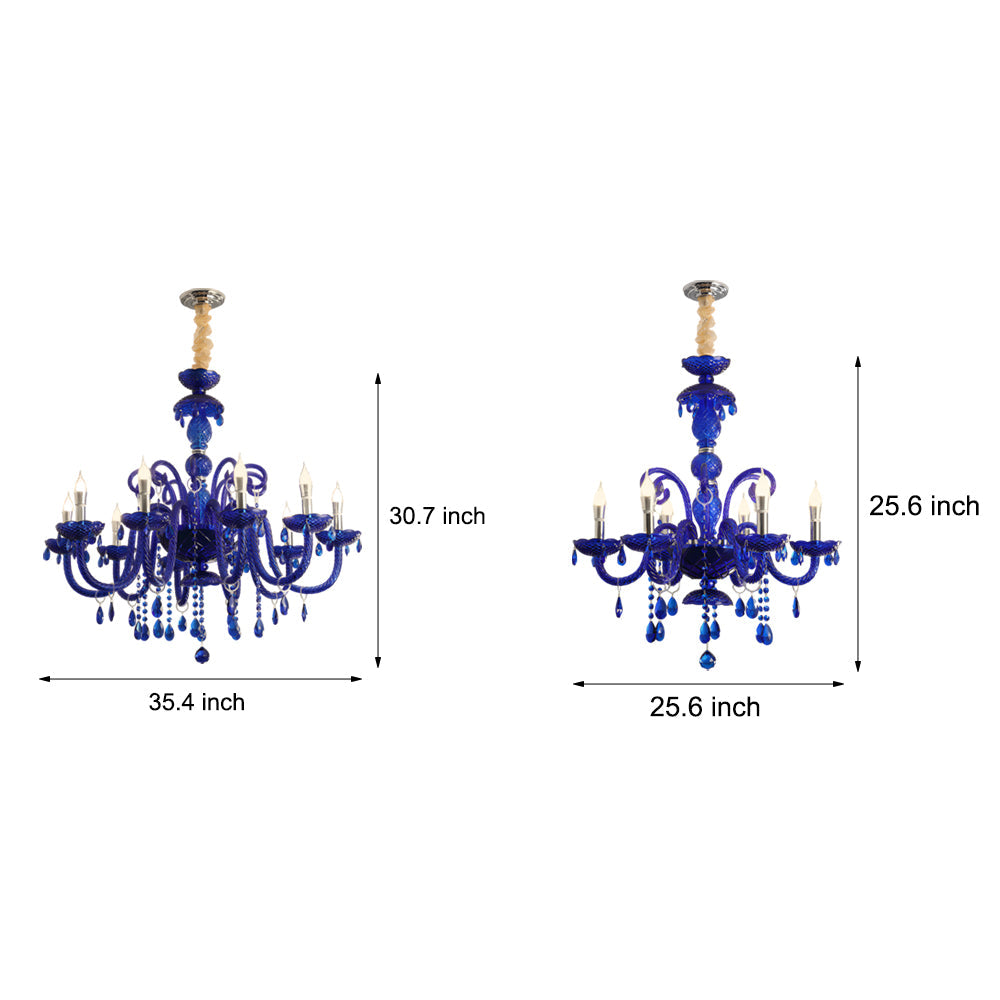 Modern Memphis Style Blue Crystal Chandelier 3 Color Dimming Glass Candle Pendant Light