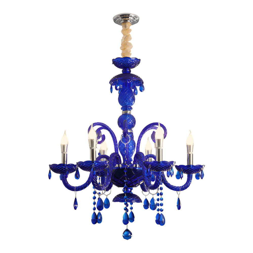 Modern Memphis Style Blue Crystal Chandelier 3 Color Dimming Glass Candle Pendant Light