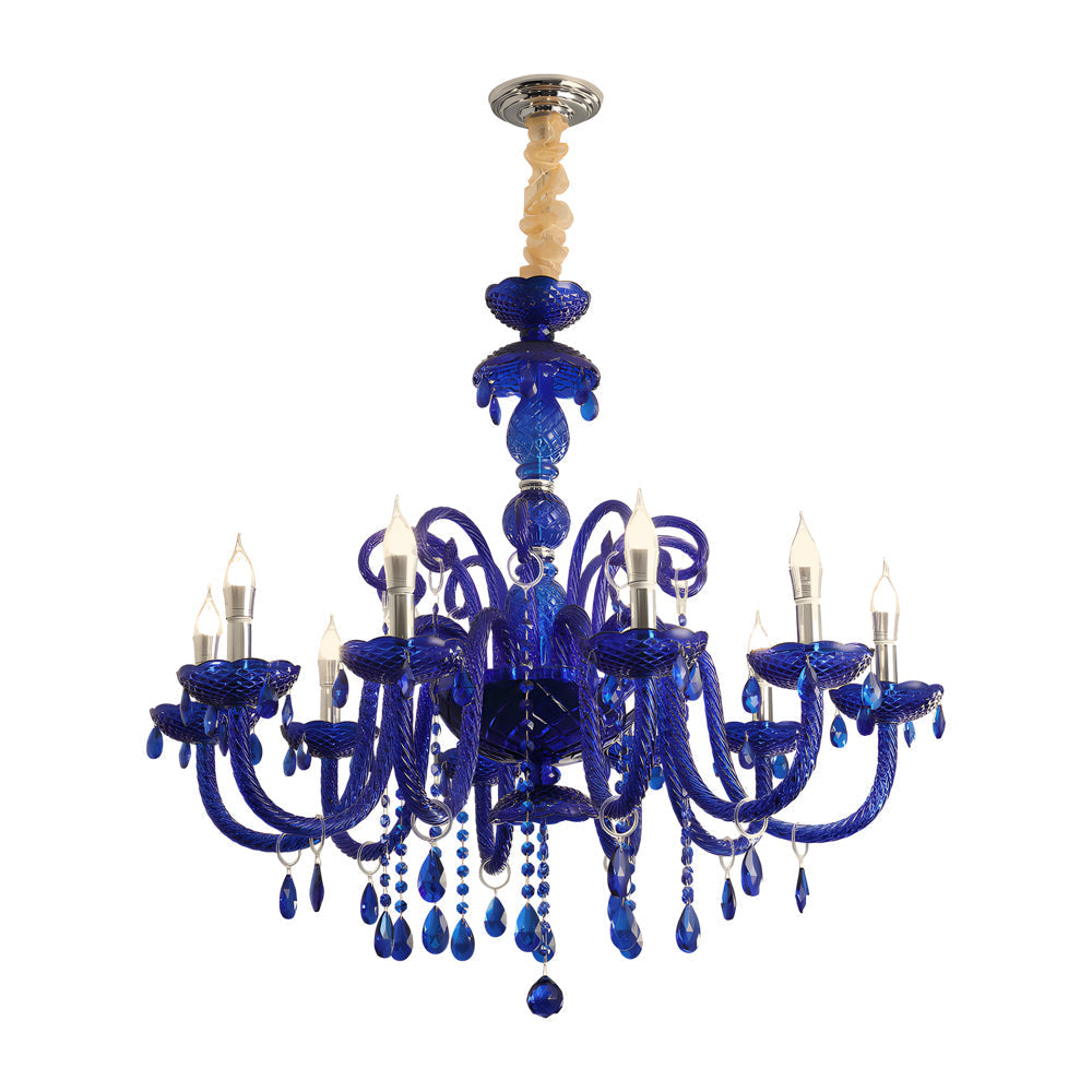 Modern Memphis Style Blue Crystal Chandelier 3 Color Dimming Glass Candle Pendant Light