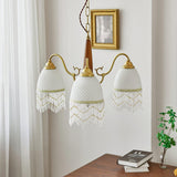 Modern Mesh Tassel Glass Gasolier Chandelier Brass and Wood Pendant Light
