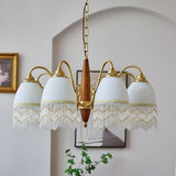 Modern Mesh Tassel Glass Gasolier Chandelier Brass and Wood Pendant Light