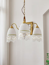 Modern Mesh Tassel Glass Gasolier Chandelier Brass and Wood Pendant Light