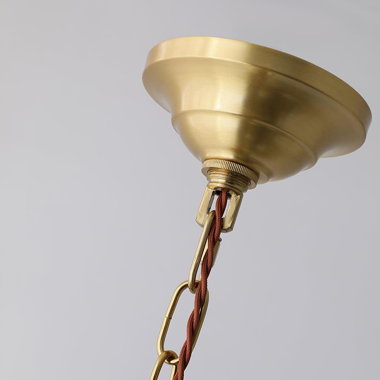 Modern Mesh Tassel Glass Gasolier Chandelier Brass and Wood Pendant Light