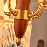 Modern Mesh Tassel Glass Gasolier Chandelier Brass and Wood Pendant Light
