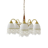 Modern Mesh Tassel Glass Gasolier Chandelier Brass and Wood Pendant Light
