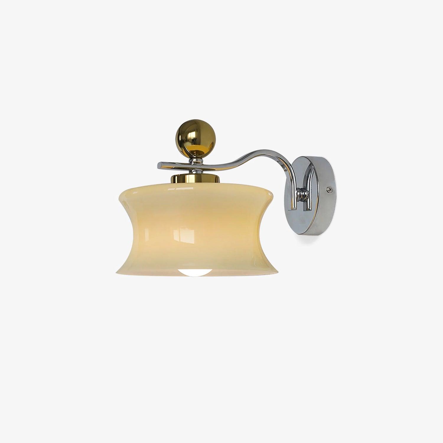 Modern Metal and Glass Wall Sconce Set of Two with Elegant Fabric Shade Gold and Chrome