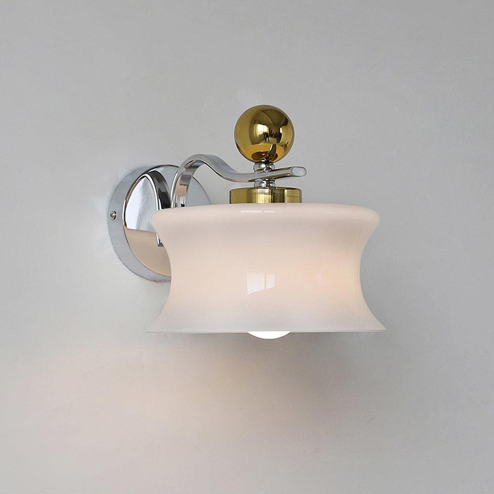 Modern Metal and Glass Wall Sconce Set of Two with Elegant Fabric Shade Gold and Chrome