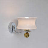 Modern Metal and Glass Wall Sconce Set of Two with Elegant Fabric Shade Gold and Chrome
