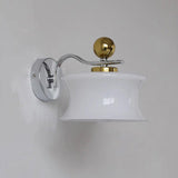 Modern Metal and Glass Wall Sconce Set of Two with Elegant Fabric Shade Gold and Chrome