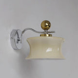 Modern Metal and Glass Wall Sconce Set of Two with Elegant Fabric Shade Gold and Chrome