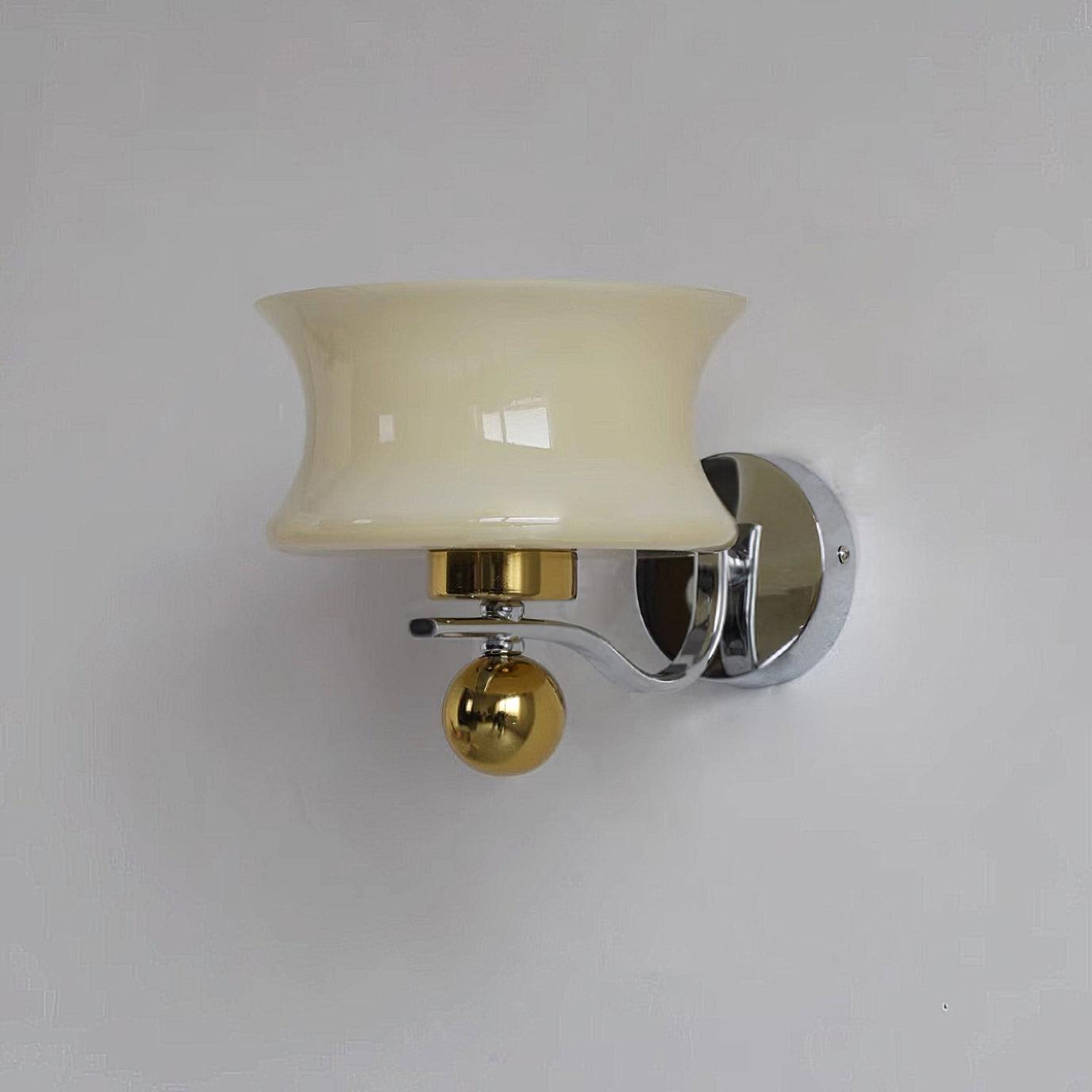 Modern Metal and Glass Wall Sconce Set of Two with Elegant Fabric Shade Gold and Chrome