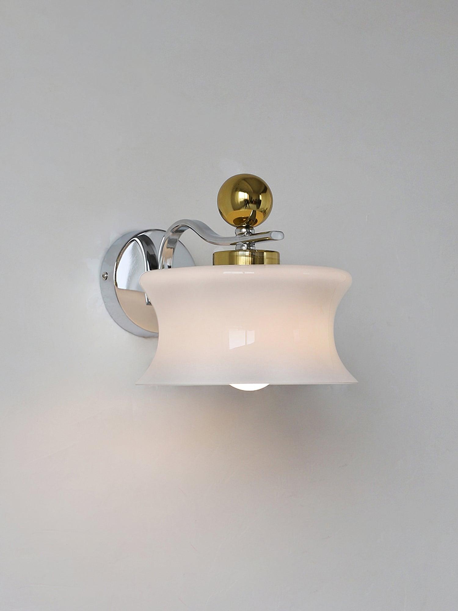 Modern Metal and Glass Wall Sconce Set of Two with Elegant Fabric Shade Gold and Chrome