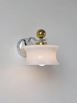 Modern Metal and Glass Wall Sconce Set of Two with Elegant Fabric Shade Gold and Chrome