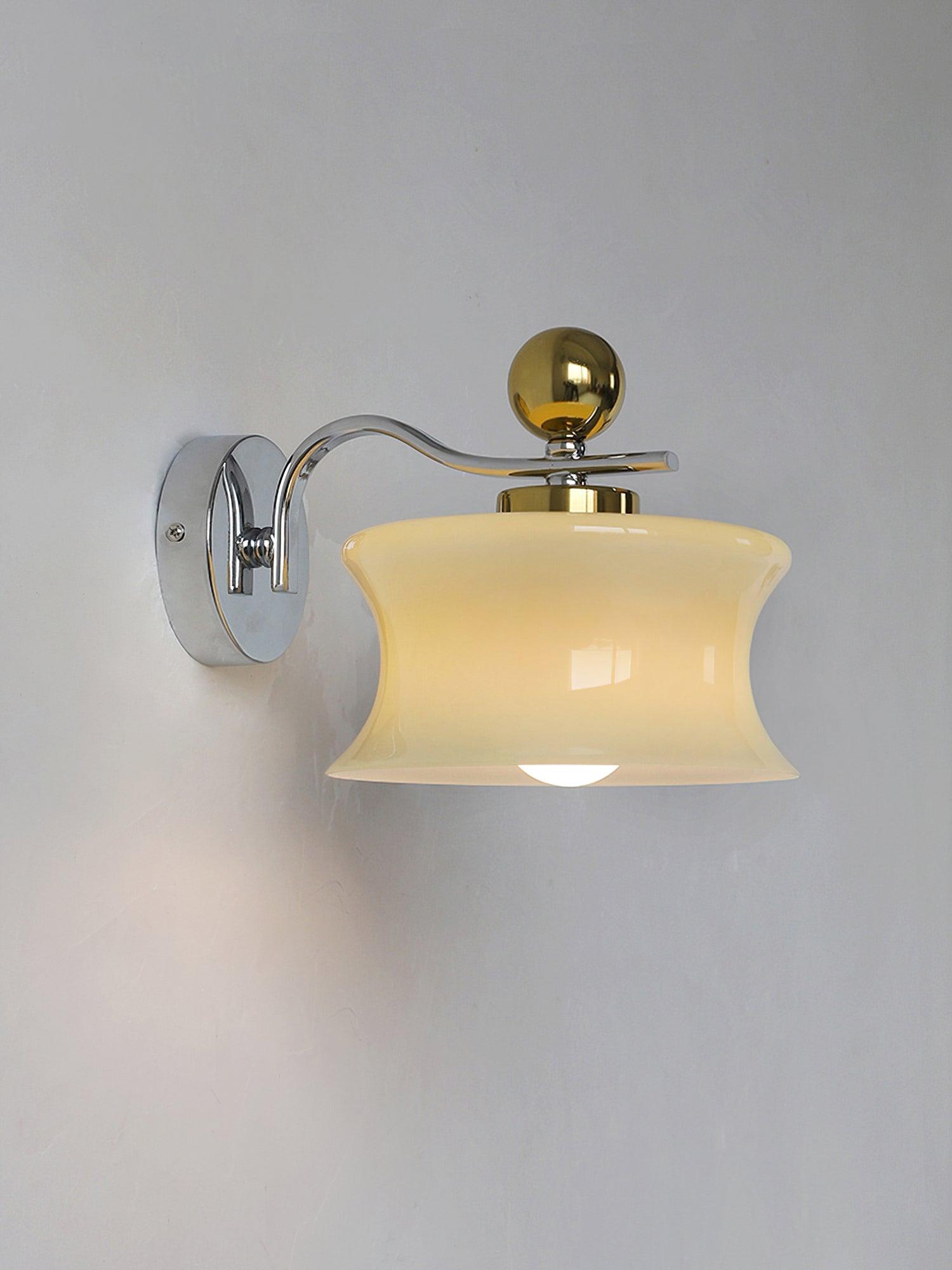 Modern Metal and Glass Wall Sconce Set of Two with Elegant Fabric Shade Gold and Chrome