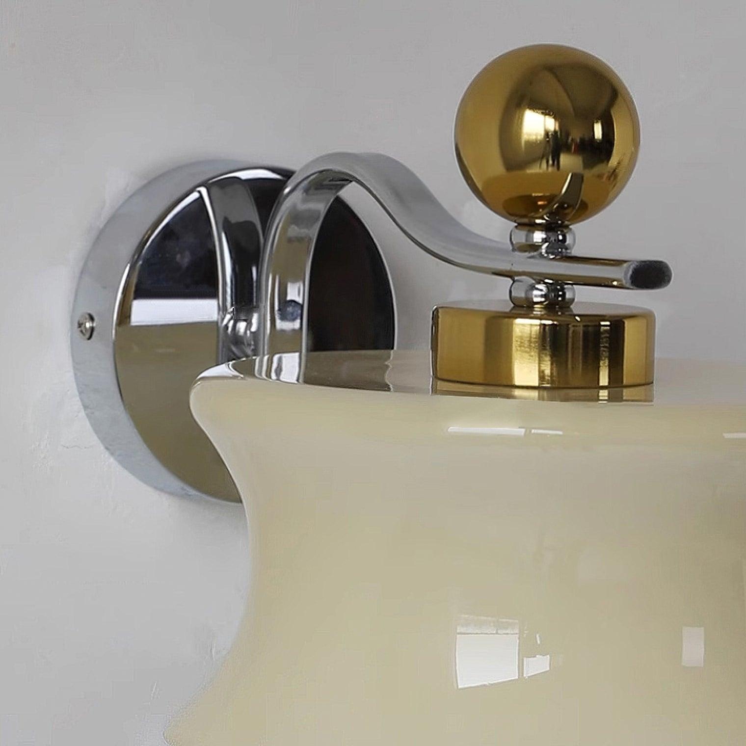 Modern Metal and Glass Wall Sconce Set of Two with Elegant Fabric Shade Gold and Chrome