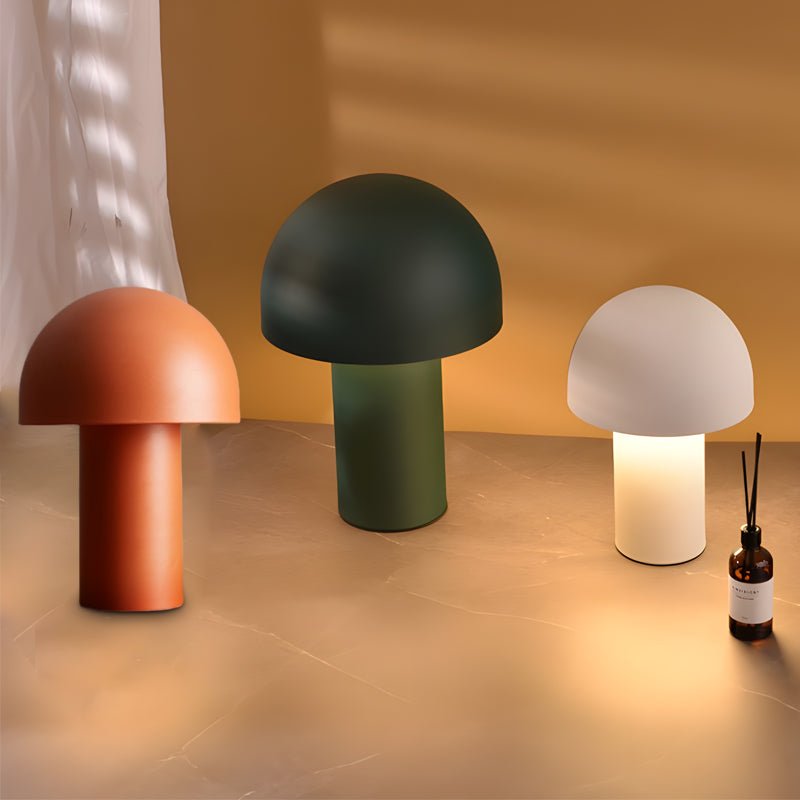 Modern Metal Mushroom Table Lamp with Frosted Dome Shade for Nordic Bedside Lighting