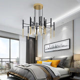 Modern Metal Tubular Chandelier with Multi Directional LED Lighting in Black and Gold