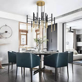 Modern Metal Tubular Chandelier with Multi Directional LED Lighting in Black and Gold