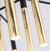 Modern Metal Tubular Chandelier with Multi Directional LED Lighting in Black and Gold