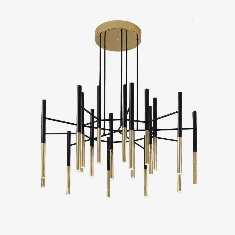 Modern Metal Tubular Chandelier with Multi Directional LED Lighting in Black and Gold