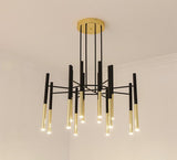 Modern Metal Tubular Chandelier with Multi Directional LED Lighting in Black and Gold