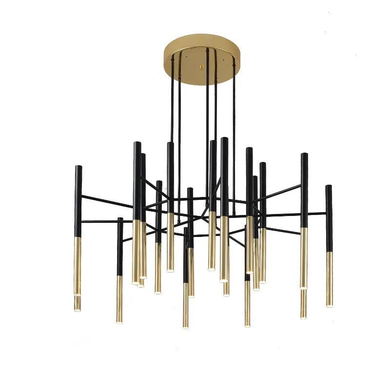 Modern Metal Tubular Chandelier with Multi Directional LED Lighting in Black and Gold
