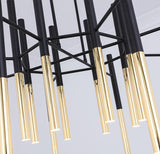 Modern Metal Tubular Chandelier with Multi Directional LED Lighting in Black and Gold