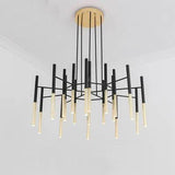 Modern Metal Tubular Chandelier with Multi Directional LED Lighting in Black and Gold