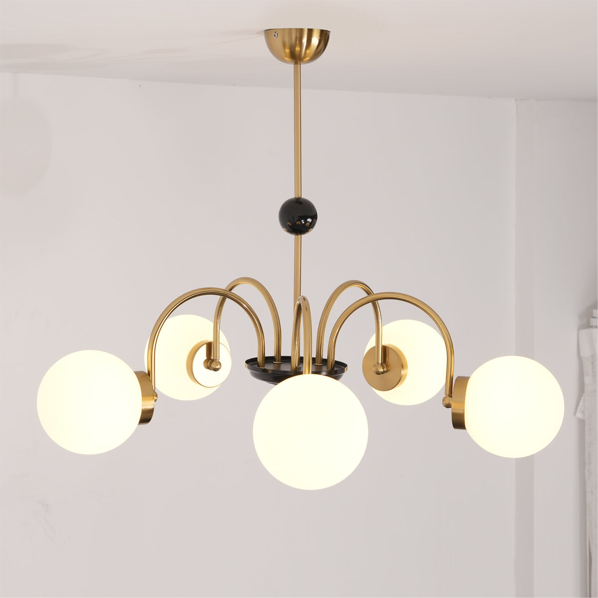 modern-mid-century-glass-globe-chandelier-with-metal-rod-frame-and-white-opal-shades