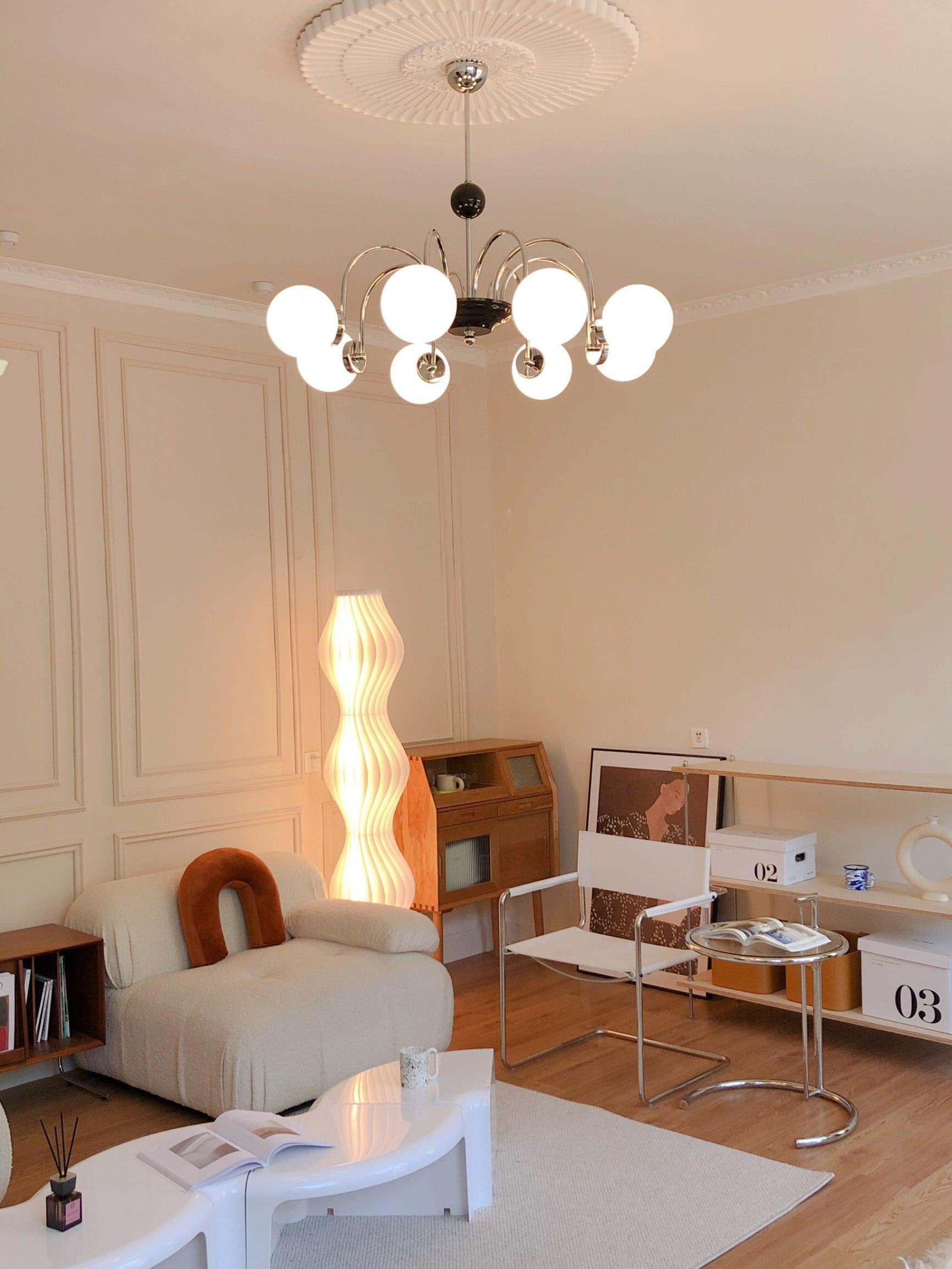 modern-mid-century-glass-globe-chandelier-with-metal-rod-frame-and-white-opal-shades