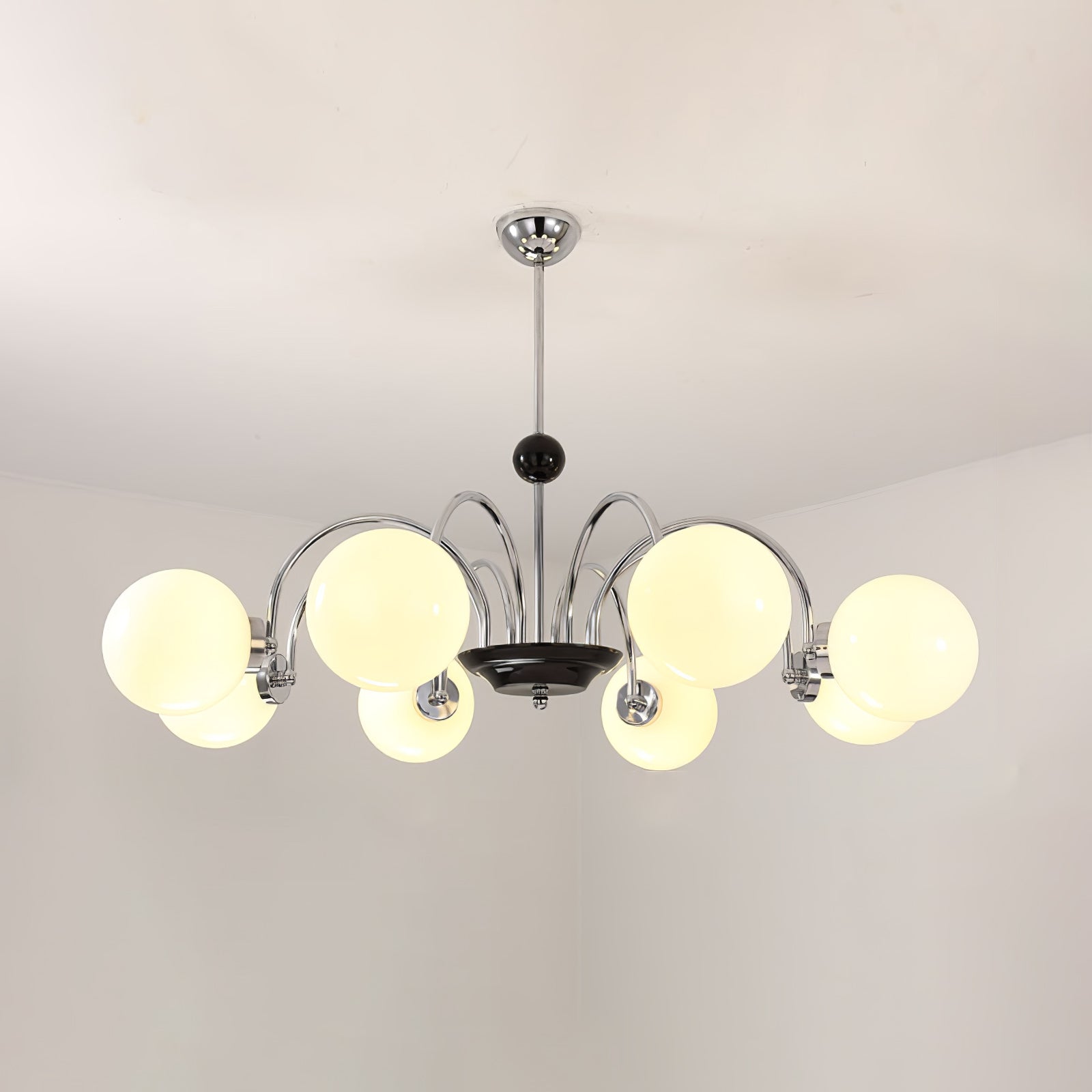 modern-mid-century-glass-globe-chandelier-with-metal-rod-frame-and-white-opal-shades
