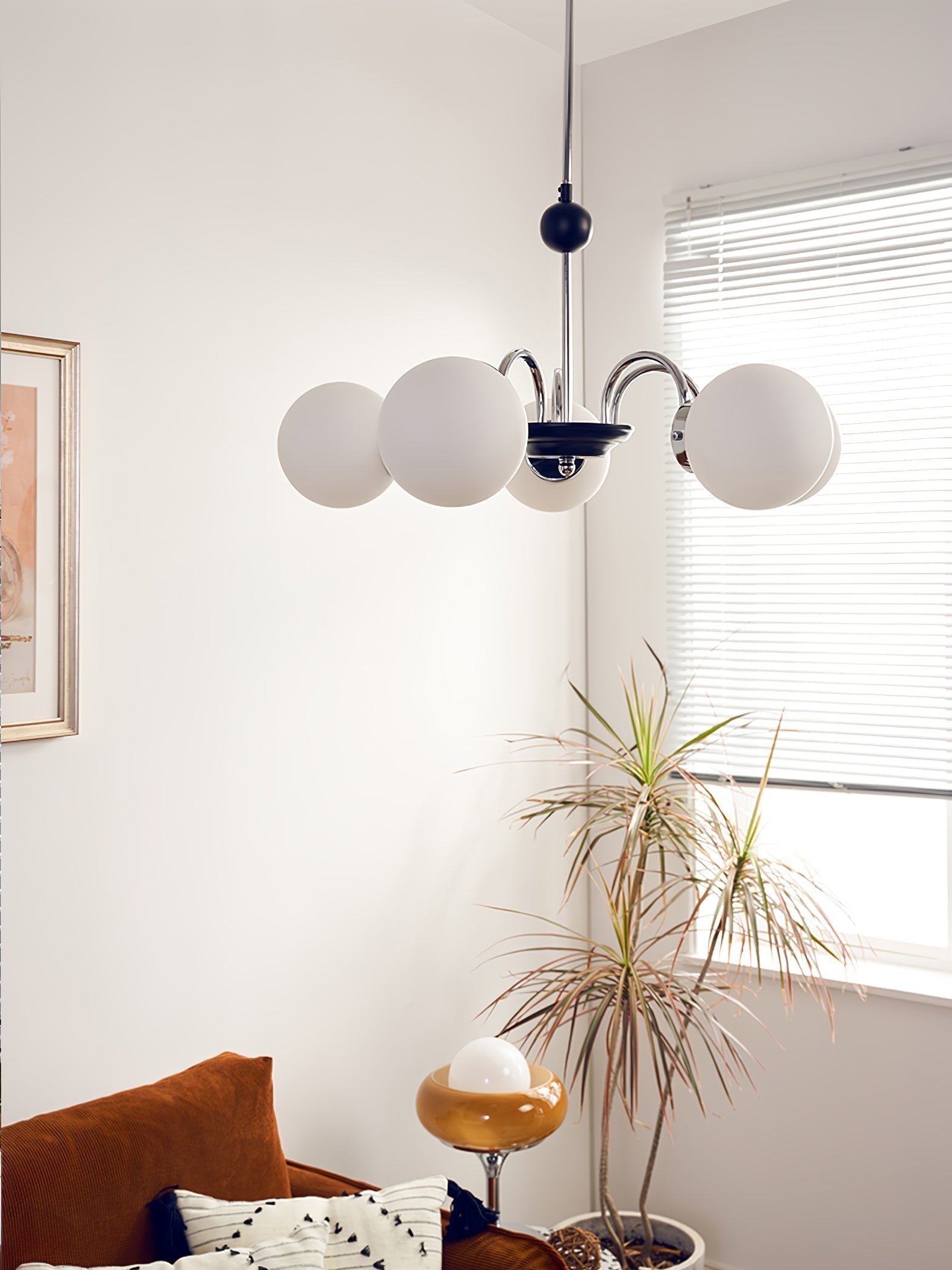 modern-mid-century-glass-globe-chandelier-with-metal-rod-frame-and-white-opal-shades
