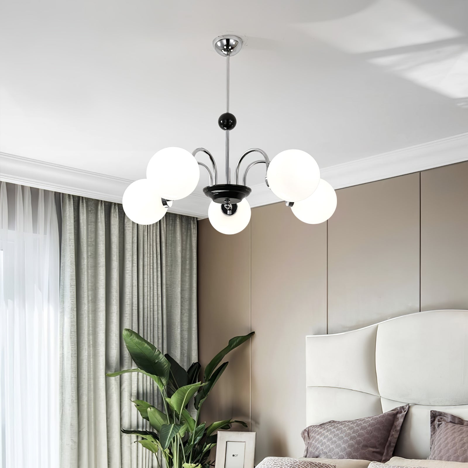modern-mid-century-glass-globe-chandelier-with-metal-rod-frame-and-white-opal-shades