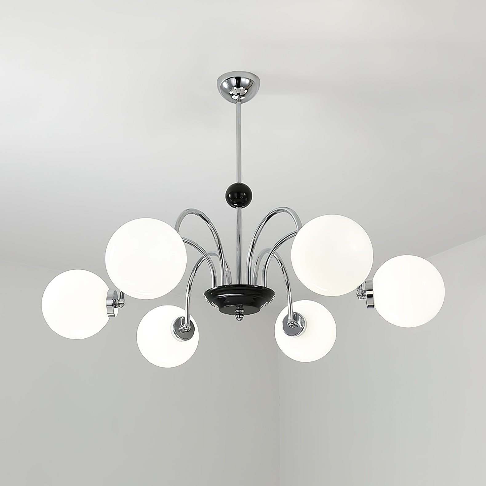 modern-mid-century-glass-globe-chandelier-with-metal-rod-frame-and-white-opal-shades