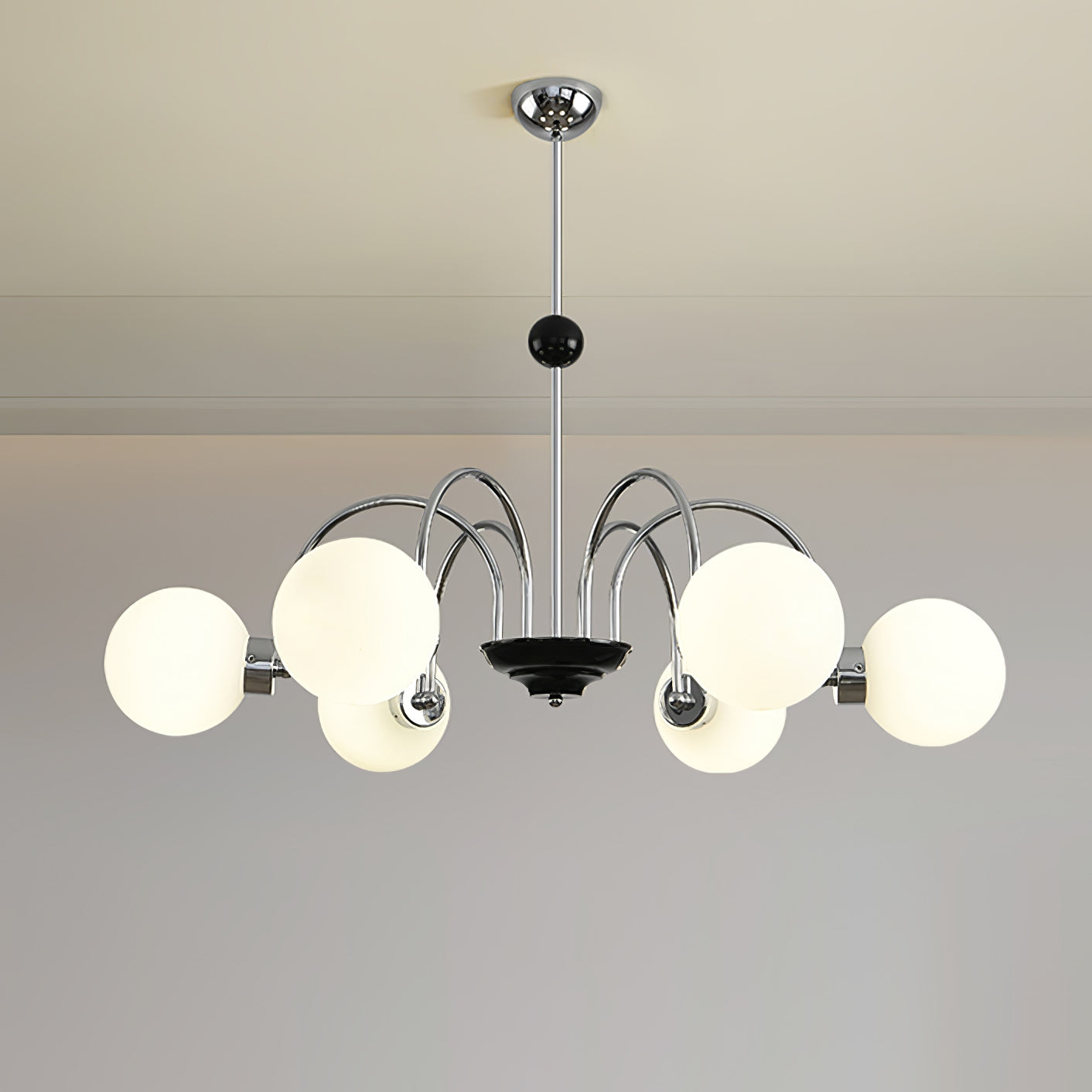 modern-mid-century-glass-globe-chandelier-with-metal-rod-frame-and-white-opal-shades