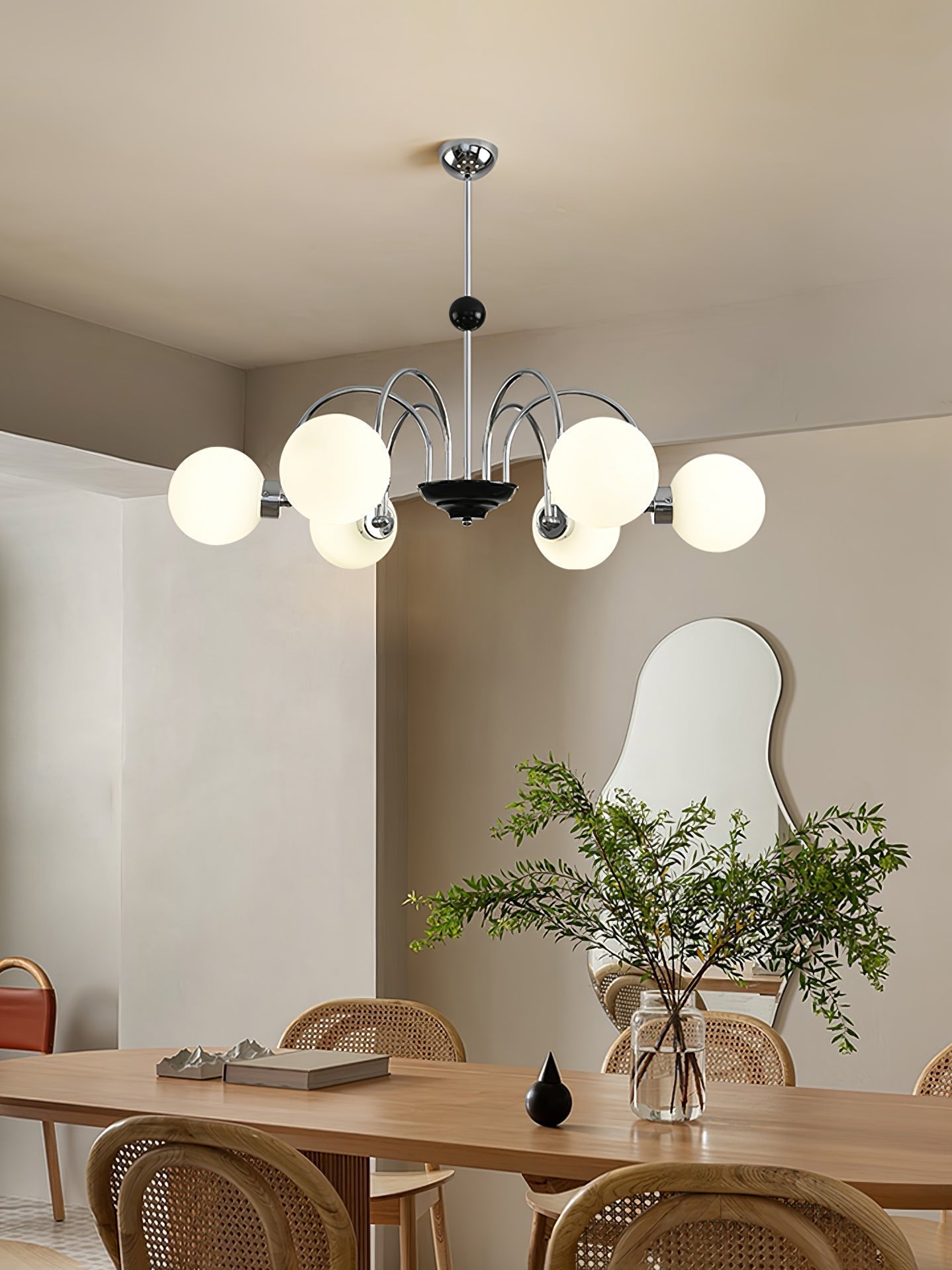 modern-mid-century-glass-globe-chandelier-with-metal-rod-frame-and-white-opal-shades
